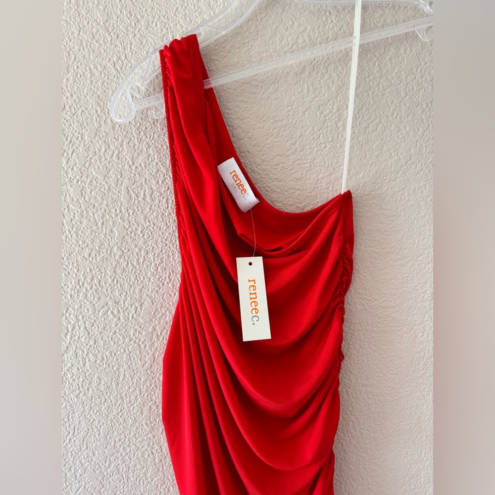 NWT RENEE C. One Shoulder Ruched Bodycon Dress - Picture 5 of 9